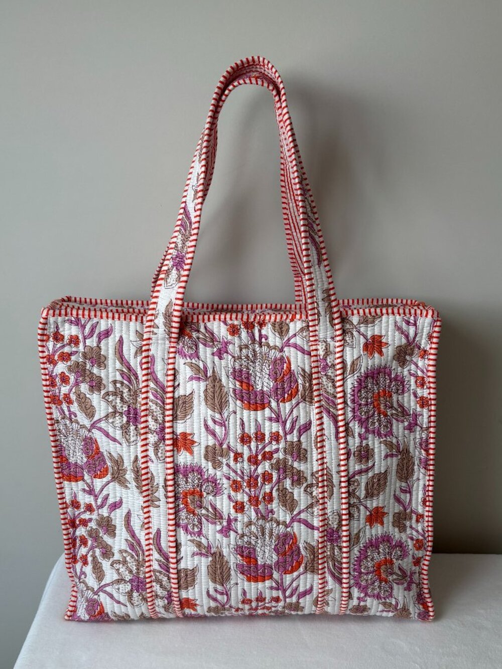 NWOT - POL Kantha Quilted Patchwork Embroidered Tote Bag - Peach, Tan and Pink - Picture 2 of 10